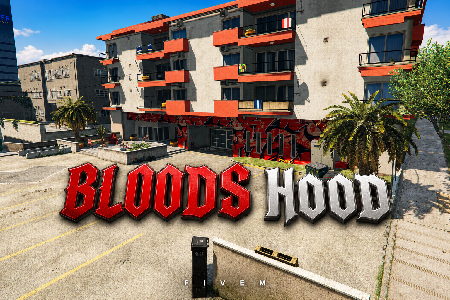 FIVEM Bloods Hood | Custom Gang Territory MLO | Interior & Exterior | Custom Graffiti | Underground Garage | Add-On | Optimized | Fivem Ready | High Quality