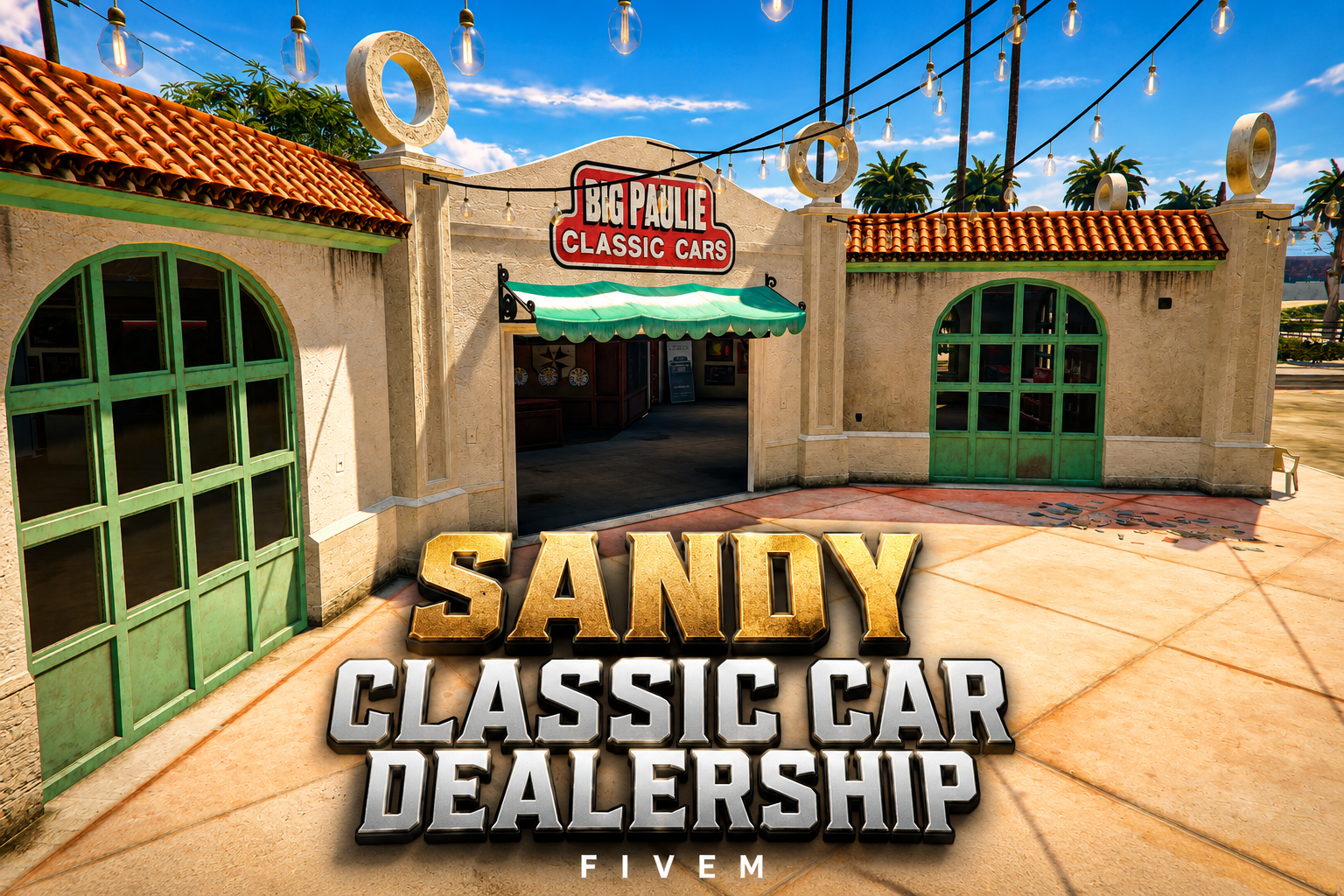FIVEM Sandy Classic Car Dealership | Classic Car Dealership MLO | Interior & Exterior | Custom Props | Office Space | Add-On | Optimized | Fivem Ready | High Quality