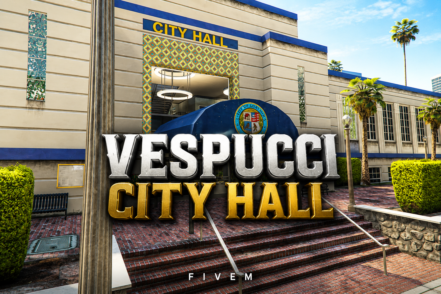FIVEM Vespucci City Hall | Civic Center MLO | Interior & Exterior | Multiple Offices | Parking Garage | Add-On | Optimized | Fivem Ready | High Quality
