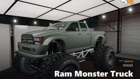 FIVEM Dodge Ram Monster Truck | Realistic Monster Truck [Badged] Add-On | Custom Suspension | Huge Tires | Add-On | Optimized | Fivem Ready | High Quality cover