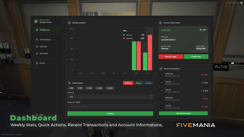 FIVEM Advanced Banking | Comprehensive Banking System | Dashboard & Transactions | Accounts & Loans | Card Hacking | Add-On | Optimized | Fivem Ready | High Quality, image 2