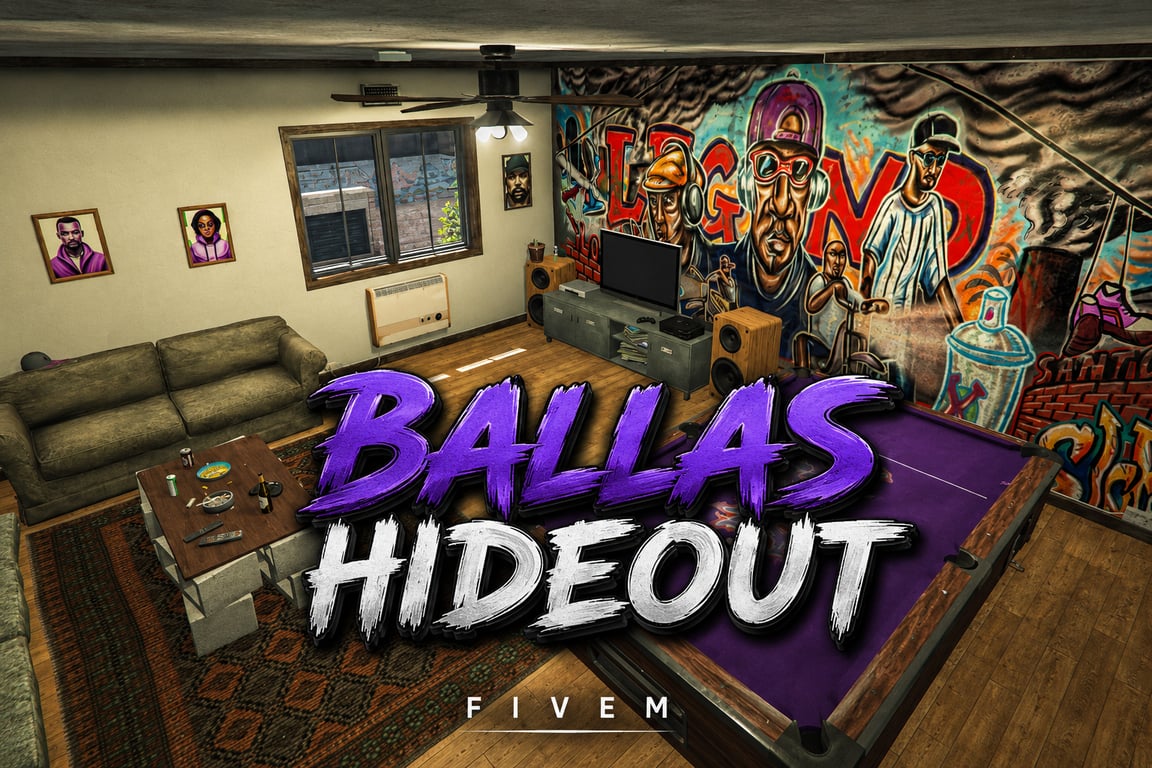 FIVEM Ballas Hideout | Custom Gang Hideout MLO | Interior & Exterior | Custom Props | Graffiti Art | Pool Table | Add-On | Optimized | Fivem Ready | High Quality