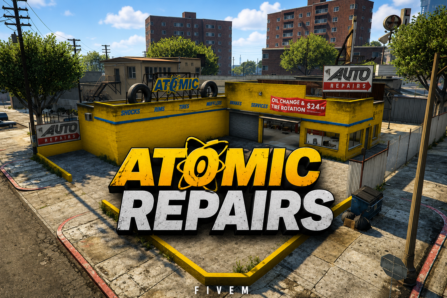 FIVEM Atomic Repairs | Lore-Friendly Mechanic Shop MLO | Interior & Exterior | Detailed Garage | Office Space | Add-On | Optimized | Fivem Ready | High Quality