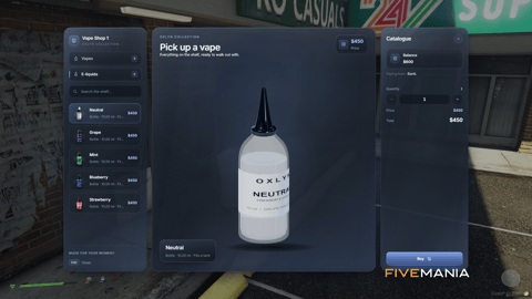 FIVEM Cloud Nine Vapes Script | Realistic Vaping System | Custom UI | Vape Shop | Refillable E-Liquids | Add-On | Optimized | Fivem Ready | High Quality, image 6