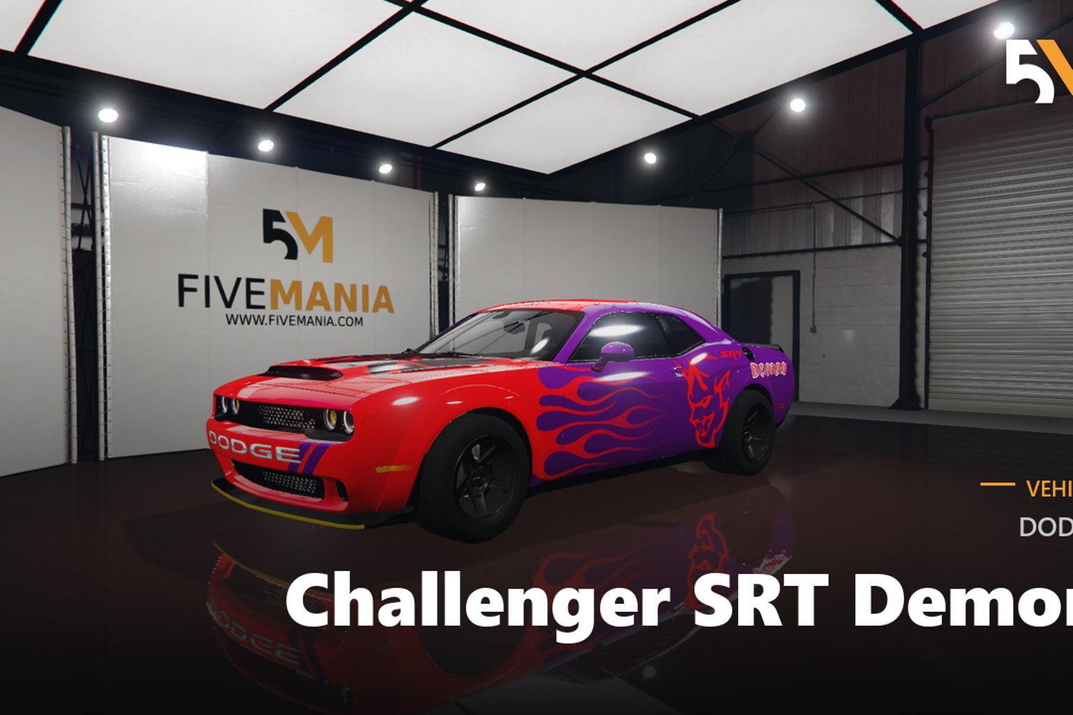 FIVEM Dodge Challenger SRT Demon | Realistic Sports Car [Badged] Add-On | Custom Livery | Custom Wheels | Optimized | Fivem Ready | High Quality