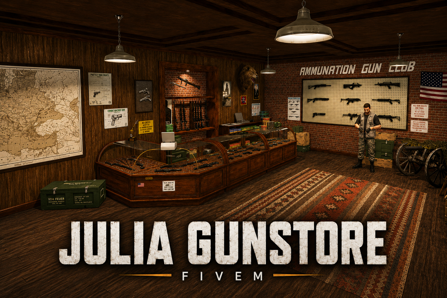 FIVEM Julia Gunstore | Custom Ammunation MLO | Interior & Exterior | Weapon Displays | Custom Props | Add-On | Optimized | Fivem Ready | High Quality