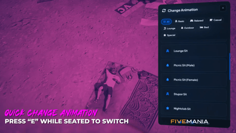 FIVEM Sit Anywhere | Universal Sitting Script | Custom Animations | Lay Down Feature | Prop Detection | Custom UI | Add-On | Optimized | Fivem Ready | High Quality, image 28