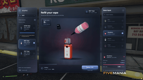 FIVEM Cloud Nine Vapes Script | Realistic Vaping System | Custom UI | Vape Shop | Refillable E-Liquids | Add-On | Optimized | Fivem Ready | High Quality, image 20
