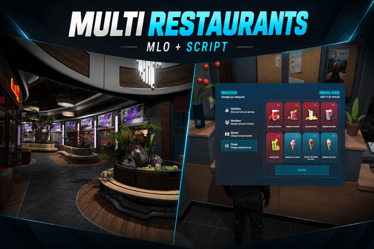 FIVEM Multi Restaurants Mlo +script, Comprehensive Business MLO…