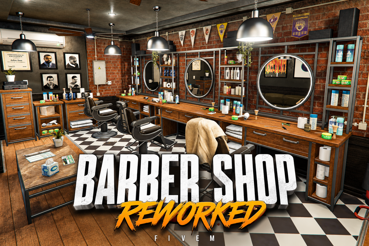 FIVEM Barber Shop Reworked | Modern Barber Shop Interior | Waiting Area & Styling Stations | Custom Props | Add-On | Optimized | Fivem Ready | High Quality