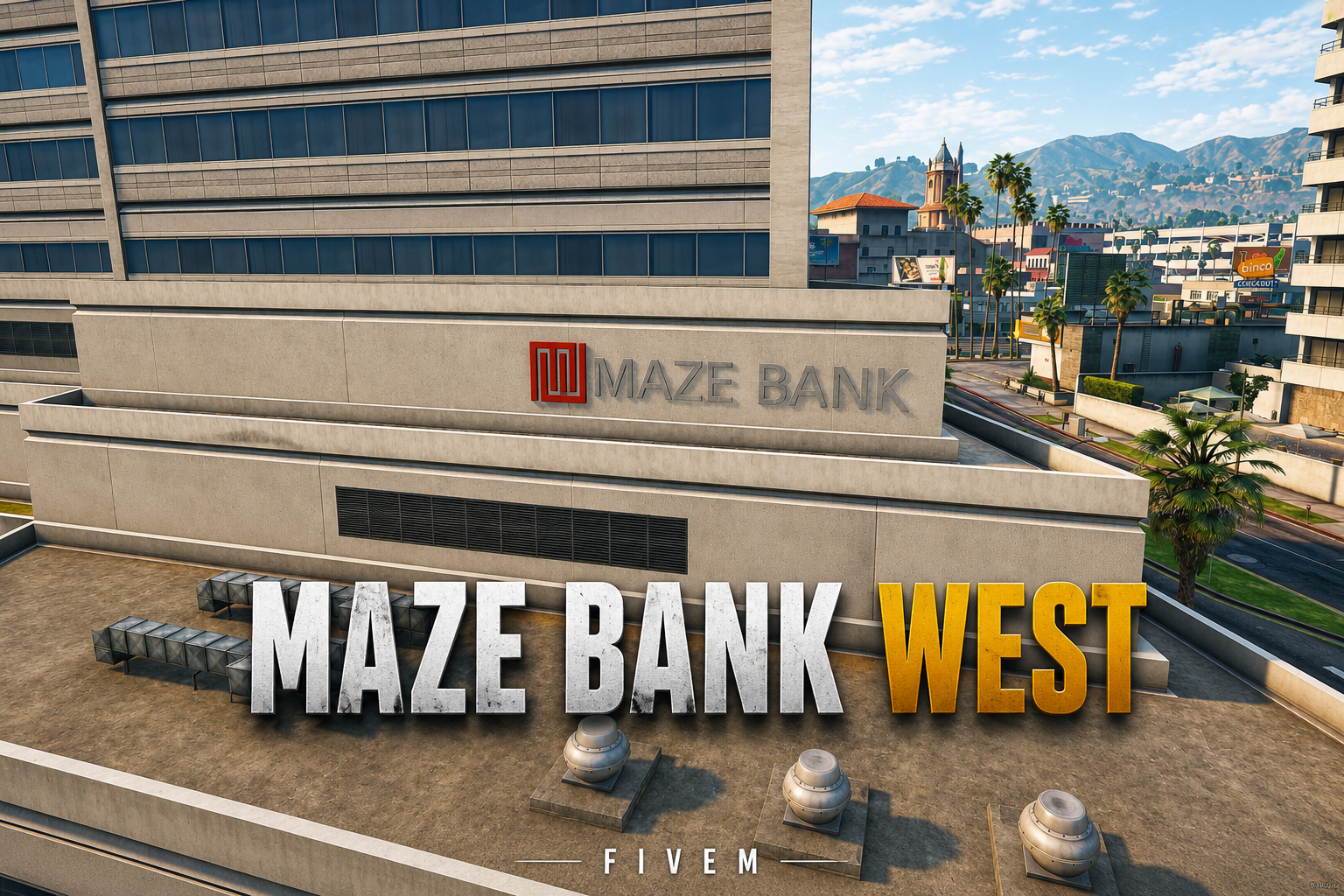 FIVEM Maze Bank West | Modern Office MLO | Interior & Exterior | Conference Rooms | Private Offices | Helipad | Add-On | Optimized | Fivem Ready | High Quality
