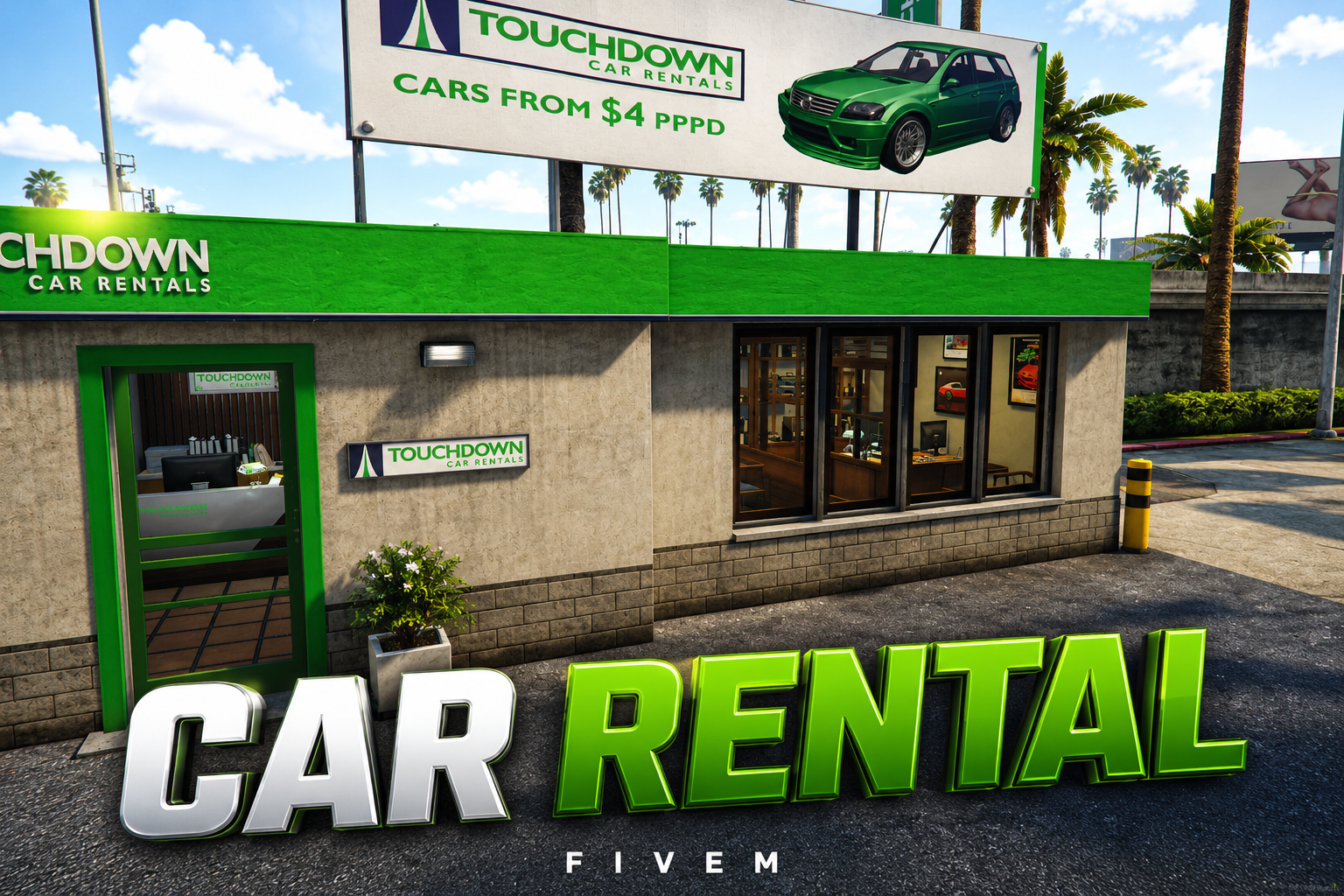 FIVEM Car Rental | Car Rental Business MLO | Interior & Exterior | Custom Props | Add-On | Optimized | Fivem Ready | High Quality
