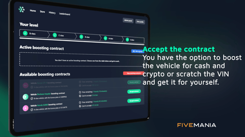 FIVEM Boosting Script | Advanced Crime System | Contracts | User Levels | UI & Leaderboard | Vehicle Tracking | Add-On | Optimized | Fivem Ready | High Quality, image 9
