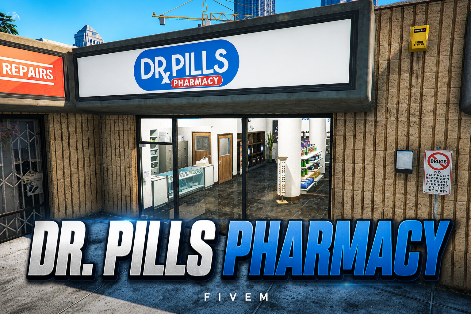 FIVEM Dr. Pills Pharmacy | Functional Pharmacy MLO | Interior & Exterior | Custom Props | Add-On | Optimized | Fivem Ready | High Quality