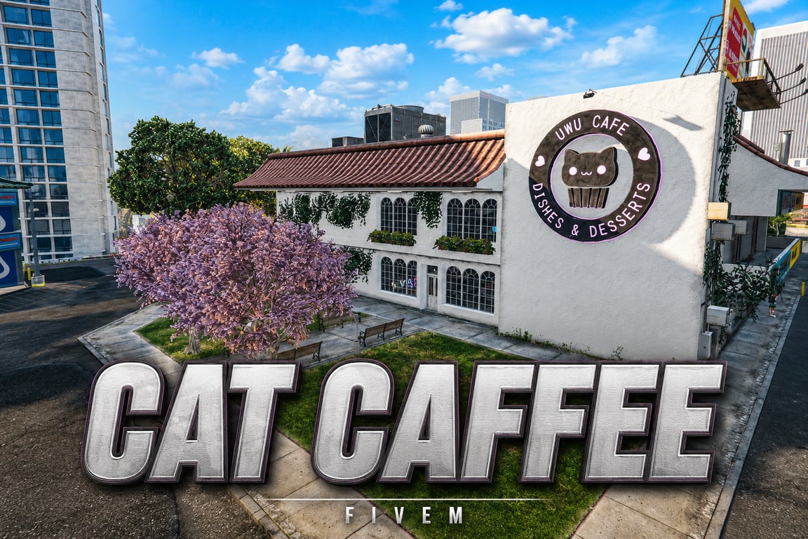 FIVEM Cat Caffee | Charming Cafe MLO | Interior & Exterior | Full Kitchen | Office & Storage | Outdoor Seating | Add-On | Optimized | Fivem Ready | High Quality