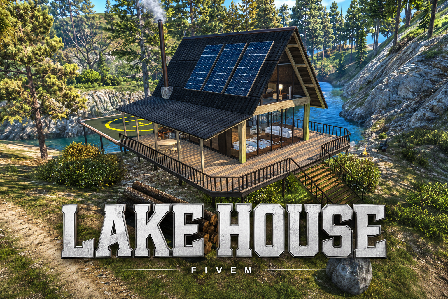 FIVEM Lake House | Modern Lake House MLO | Interior & Exterior | Helipad | Solar Panels | Deck | Add-On | Optimized | Fivem Ready | High Quality