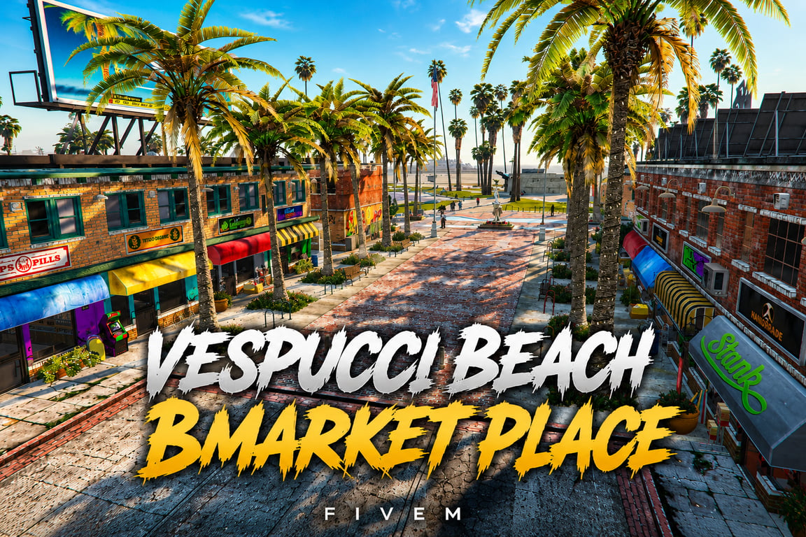 FIVEM Vespucci Beach Bmarket | Marketplace MLO | Interior & Exterior | Pharmacy & Electronics Store | Custom Props | Add-On | Optimized | Fivem Ready | High Quality