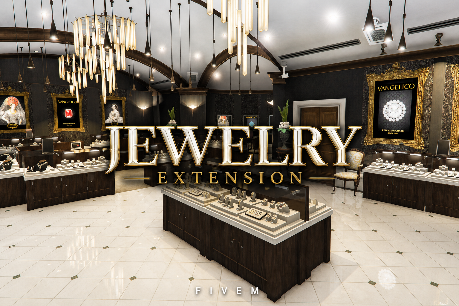 FIVEM Jewelry Extension | Luxury Jewelry Store Interior | Interior & Exterior | Office & Storage | Custom Props | Add-On | Optimized | Fivem Ready | High Quality
