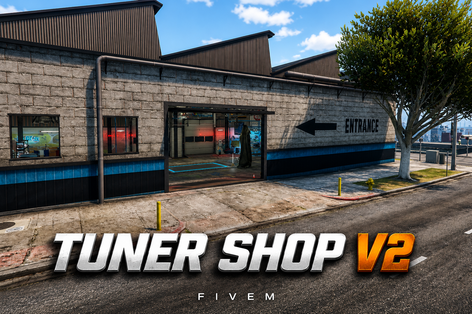FIVEM Tuner Shop V2 | Modern Tuner Shop MLO | Interior & Exterior | Multiple Bays | Custom Props | Arcade Area | Add-On | Optimized | Fivem Ready | High Quality
