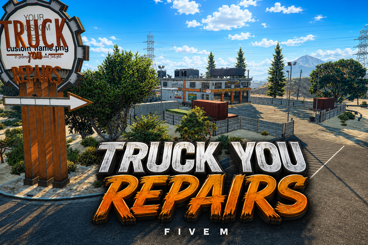 FIVEM Truck You Repairs | Massive Truck Repair MLO | Interior & Exterior | Multiple Bays | Office Space | Custom Props | Add-On | Optimized | Fivem Ready | High Quality
