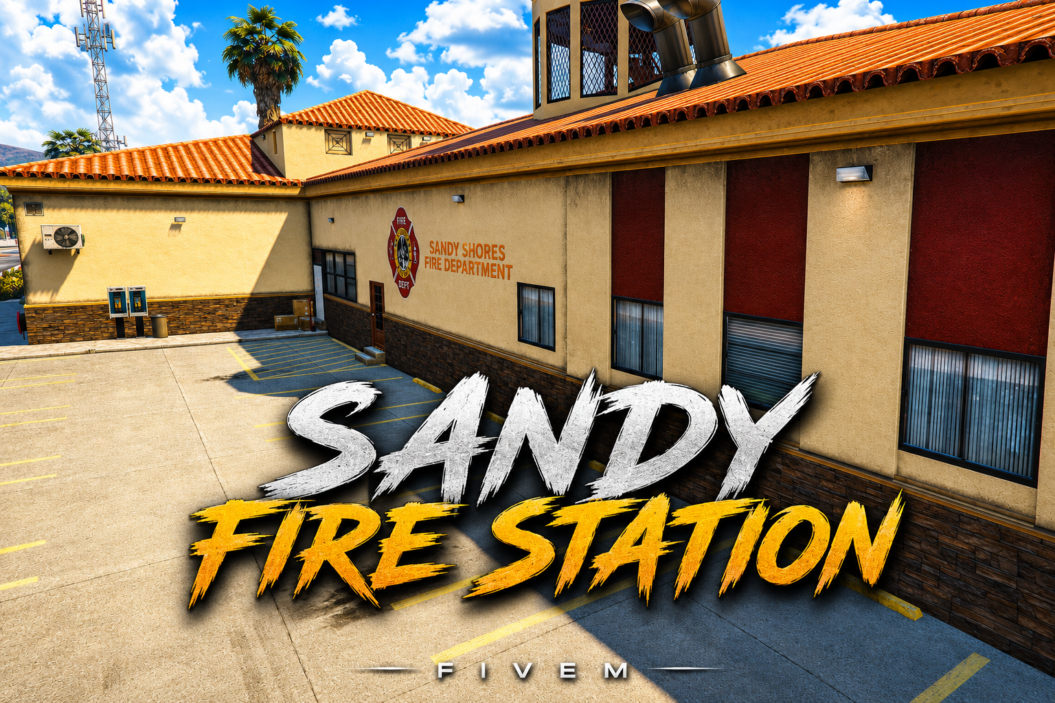 FIVEM Sandy Fire Station | Lore-Friendly Fire Department MLO | Interior & Exterior | Garage Bays | Offices & Training Room | Add-On | Optimized | Fivem Ready | High Quality