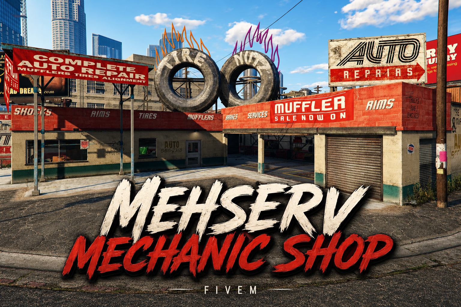 FIVEM Mehserv Mechanic Shop | Full-Service Mechanic Shop MLO | Interior & Exterior | Working Bays | Office & Waiting Area | Add-On | Optimized | Fivem Ready | High Quality