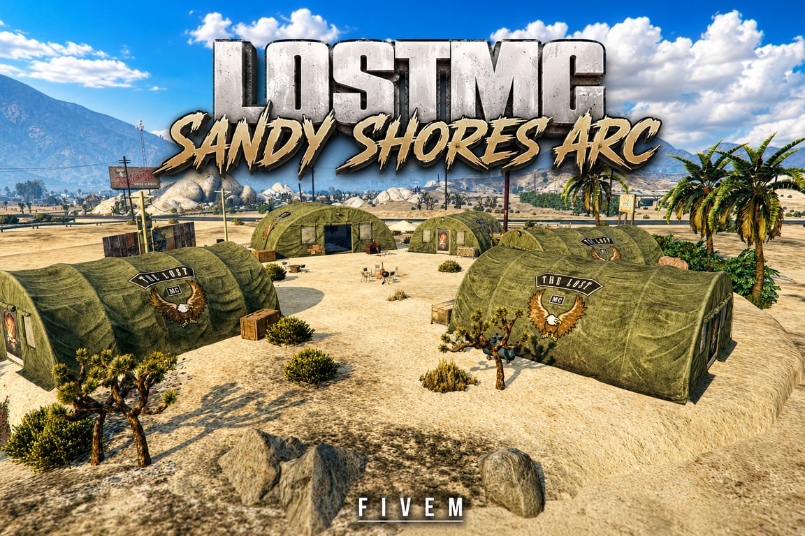 FIVEM Lostmc Sandy Shores Arc | Gang Hideout MLO | Interior & Exterior | Custom Props | Lost MC Themed | Add-On | Optimized | Fivem Ready | High Quality