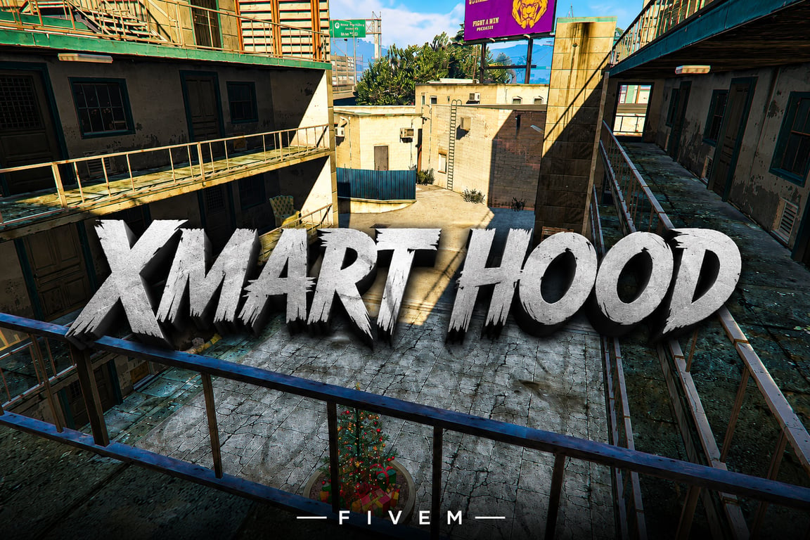 FIVEM Xmart Hood | Custom Neighborhood MLO | Interior & Exterior | Bar & Lounge | Garage Workshop | Custom Props | Add-On | Optimized | Fivem Ready | High Quality