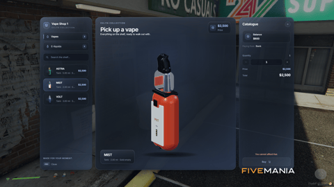 FIVEM Cloud Nine Vapes Script | Realistic Vaping System | Custom UI | Vape Shop | Refillable E-Liquids | Add-On | Optimized | Fivem Ready | High Quality, image 3