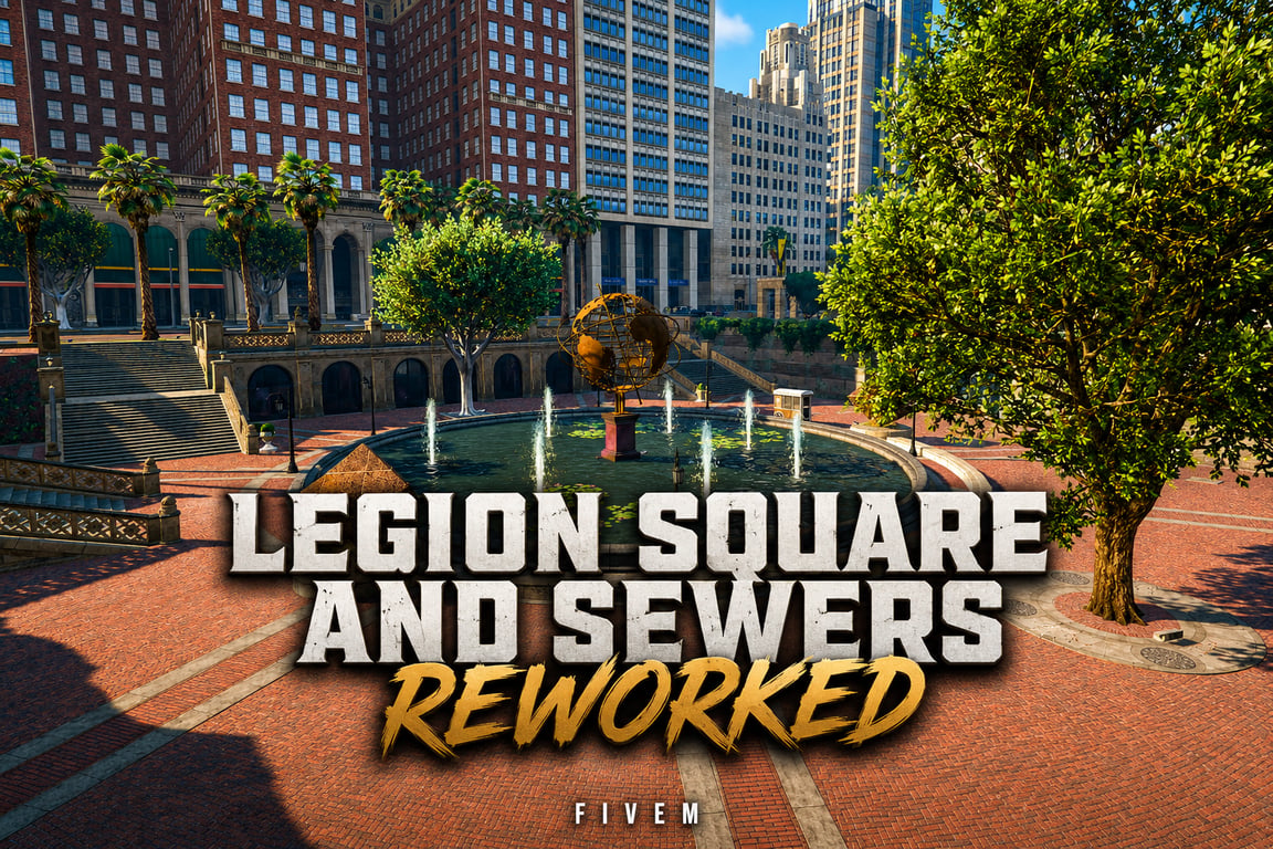 FIVEM Legion Square And Sewers Reworked | Expanded Map MLO | Underground Parking & Sewers | Exterior Overhaul | Add-On | Optimized | Fivem Ready | High Quality
