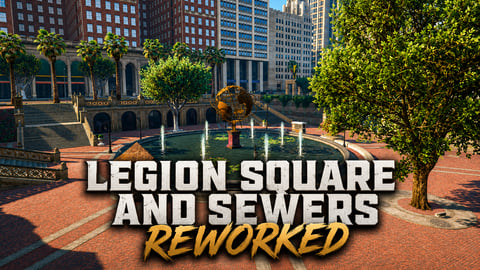 FIVEM Legion Square And Sewers Reworked | Expanded Map MLO | Underground Parking & Sewers | Exterior Overhaul | Add-On | Optimized | Fivem Ready | High Quality cover