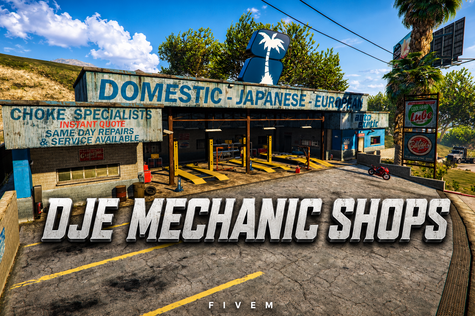 FIVEM Dje Mechanic Shops | Multi-Location Mechanic MLO Pack | Interior & Exterior | Custom Props | Add-On | Optimized | Fivem Ready | High Quality
