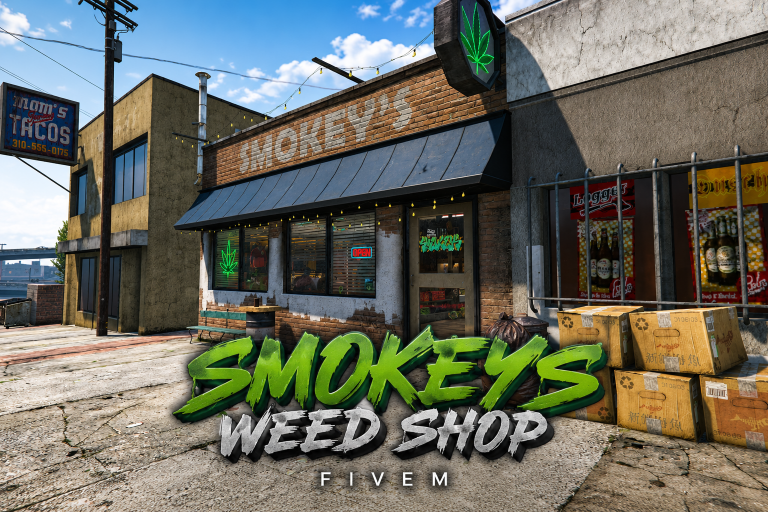 FIVEM Smokeys Weed Shop | Detailed Cannabis Dispensary MLO | Interior & Exterior | Custom Props | Outdoor Area | Add-On | Optimized | Fivem Ready | High Quality