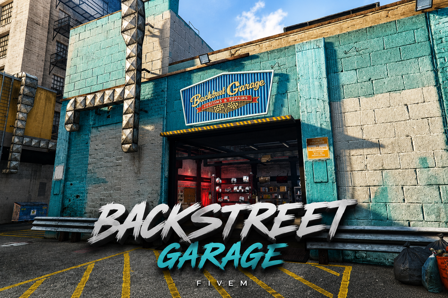 FIVEM Backstreet Garage | Detailed Mechanic Shop MLO | Interior & Exterior | Custom Props | Repair Bays | Office & Lounge | Add-On | Optimized | Fivem Ready | High Quality