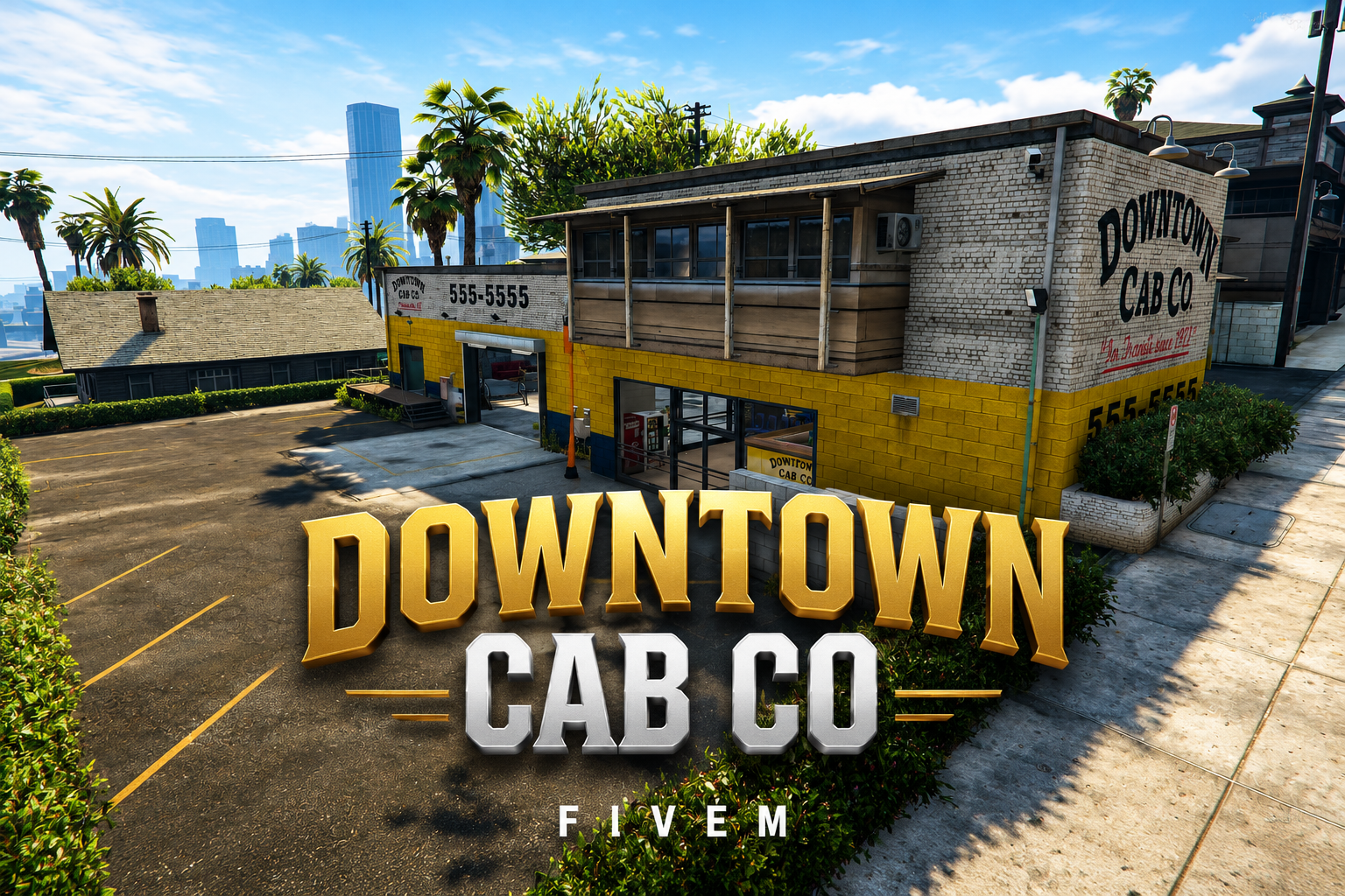 FIVEM Downtown Cab Co | Functional Taxi Company MLO | Interior & Exterior | Reception Area | Office Space | Garage | Add-On | Optimized | Fivem Ready | High Quality
