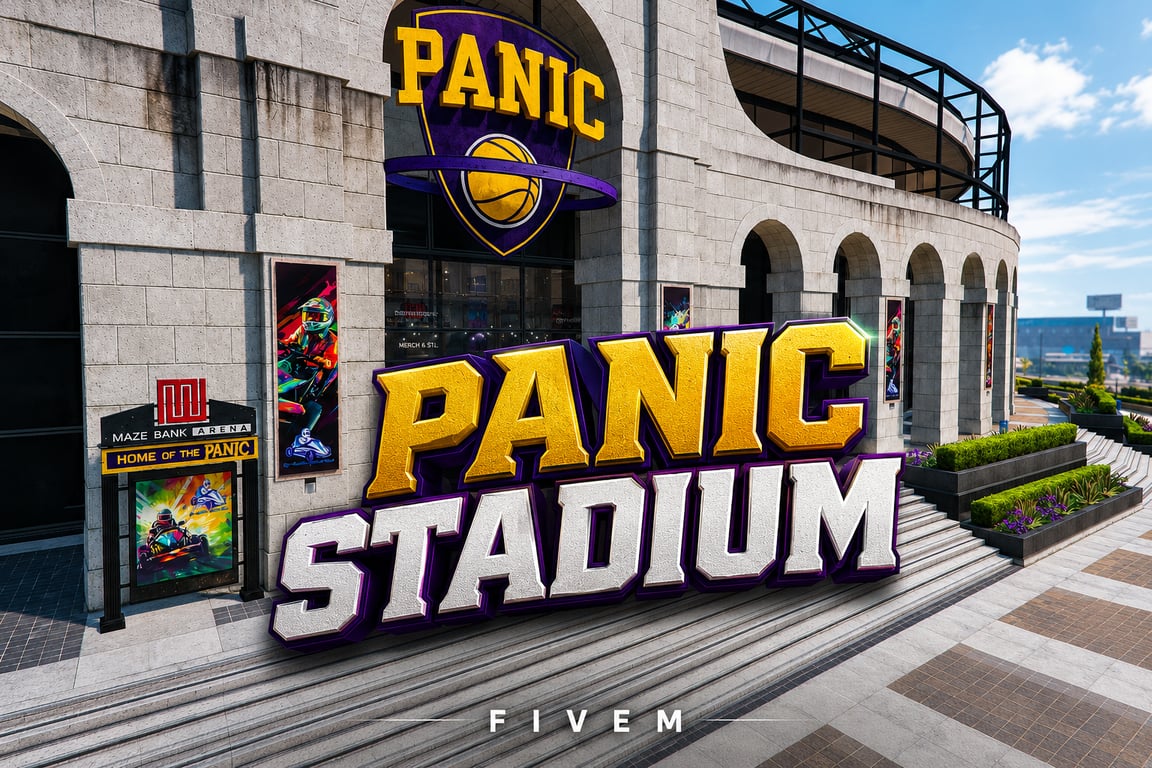 FIVEM Panic Stadium | Multi-Purpose Sports Arena MLO | Interior & Exterior | Go-Kart Track | Food Stalls | Parking Garage | Add-On | Optimized | Fivem Ready | High Quality