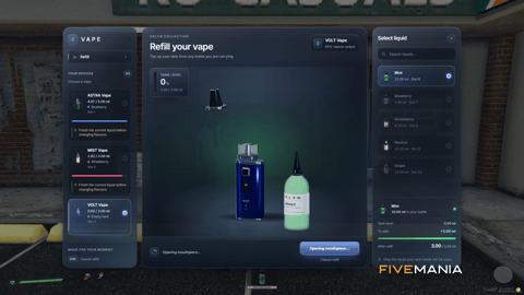 FIVEM Cloud Nine Vapes Script | Realistic Vaping System | Custom UI | Vape Shop | Refillable E-Liquids | Add-On | Optimized | Fivem Ready | High Quality, image 27