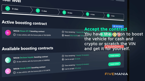 FIVEM Boosting Script | Advanced Crime System | Contracts | User Levels | UI & Leaderboard | Vehicle Tracking | Add-On | Optimized | Fivem Ready | High Quality, image 10
