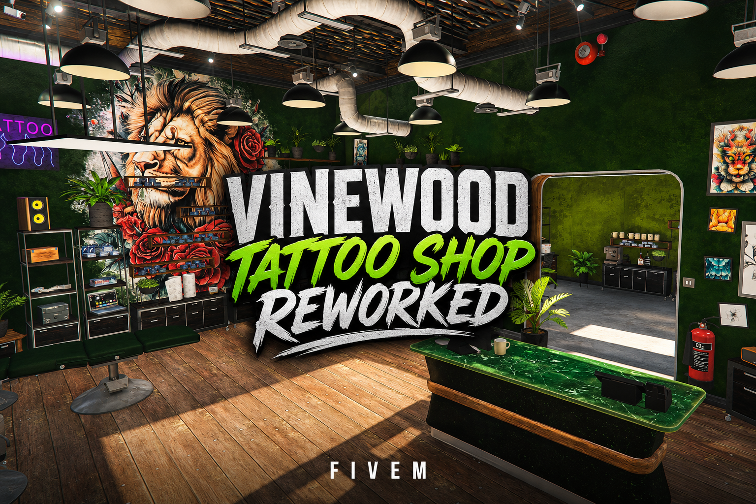 FIVEM Vinewood Tattoo Shop Reworked | Modern Tattoo Parlor MLO | Interior & Exterior | Custom Props | Reception & Office | Add-On | Optimized | Fivem Ready | High Quality