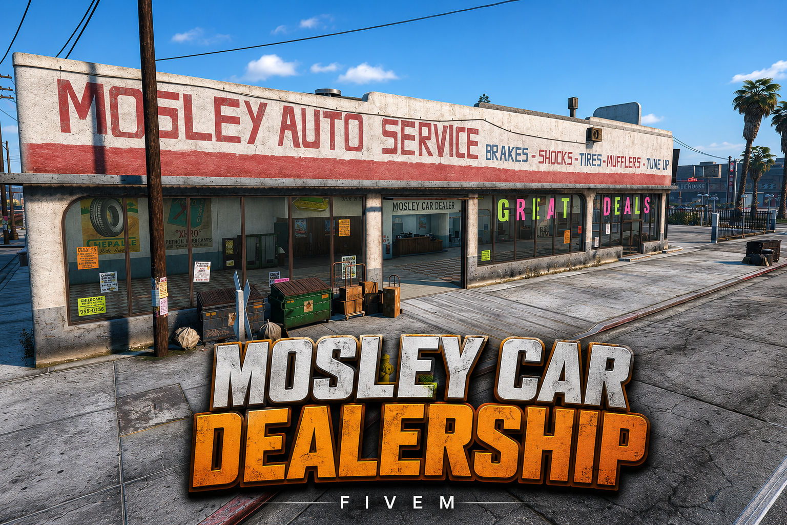 FIVEM Mosley Car Dealership | Full-Service Auto Dealership MLO | Interior & Exterior | Reception & Garage | Office Space | Add-On | Optimized | Fivem Ready | High Quality