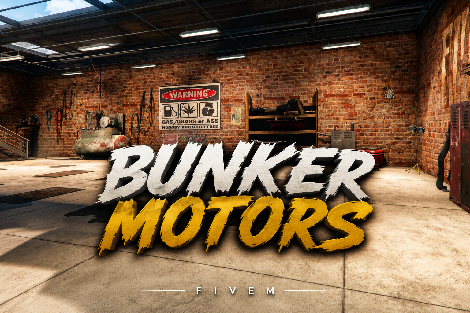FIVEM Bunker Motors | Custom Underground Garage MLO | Car Lift | Lounge Area | Secret Tunnel | Custom Details | Add-On | Optimized | Fivem Ready | High Quality