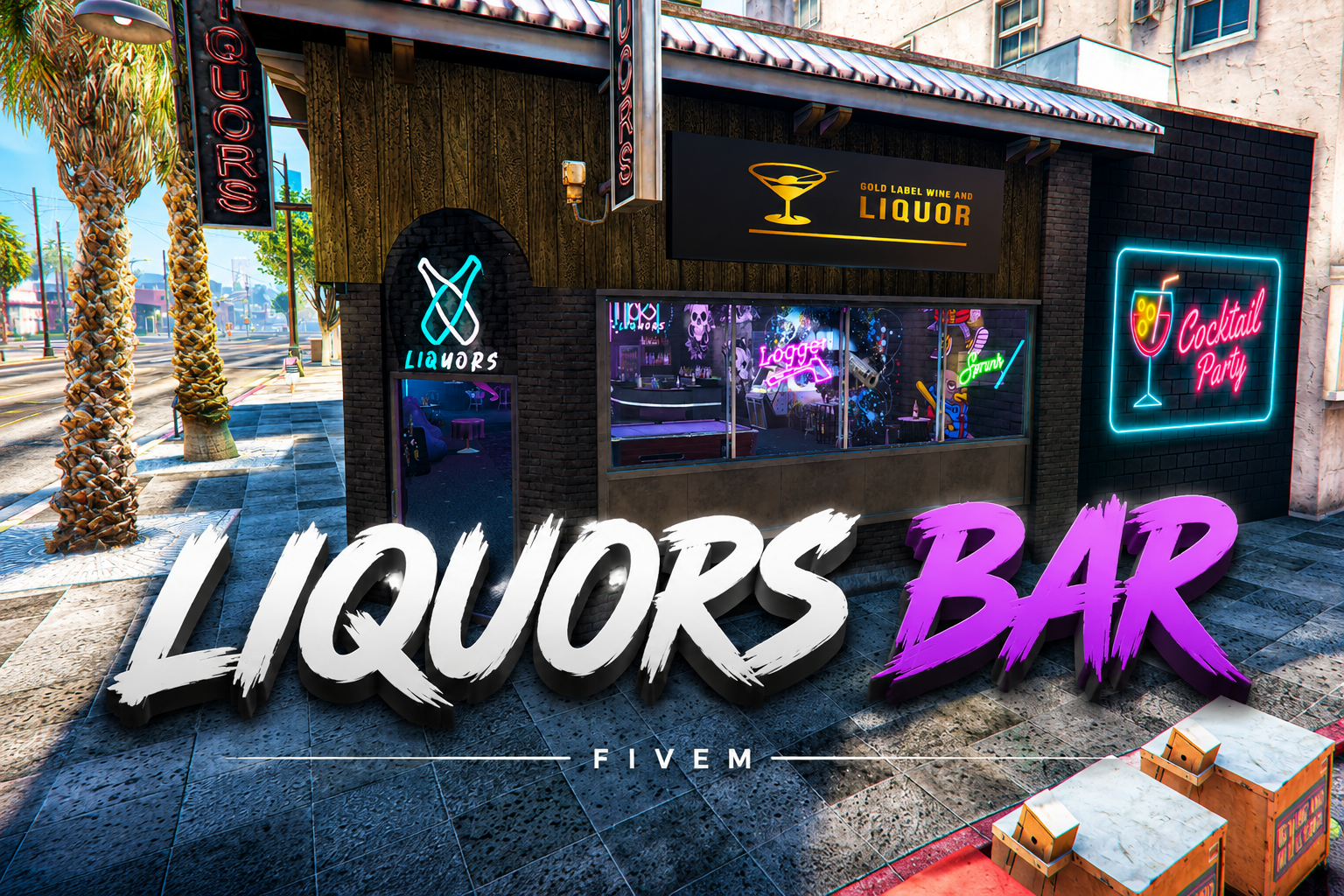 FIVEM Liquors Bar | Vibrant Bar MLO | Interior & Exterior | Custom Props | Neon Lighting | Add-On | Optimized | Fivem Ready | High Quality