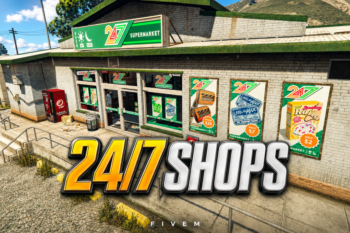FIVEM 247 Shops | Multiple Convenience Store MLO Pack | Interior & Exterior | Custom Props | Multiple Locations | Add-On | Optimized | Fivem Ready | High Quality