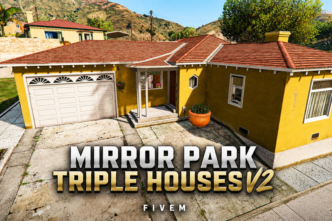 FIVEM Mirror Park Triple Houses V2 | Residential MLO Pack | Interior & Exterior | Multiple Houses | Custom Props | Add-On | Optimized | Fivem Ready | High Quality