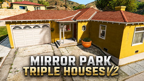 FIVEM Mirror Park Triple Houses V2 | Residential MLO Pack | Interior & Exterior | Multiple Houses | Custom Props | Add-On | Optimized | Fivem Ready | High Quality cover