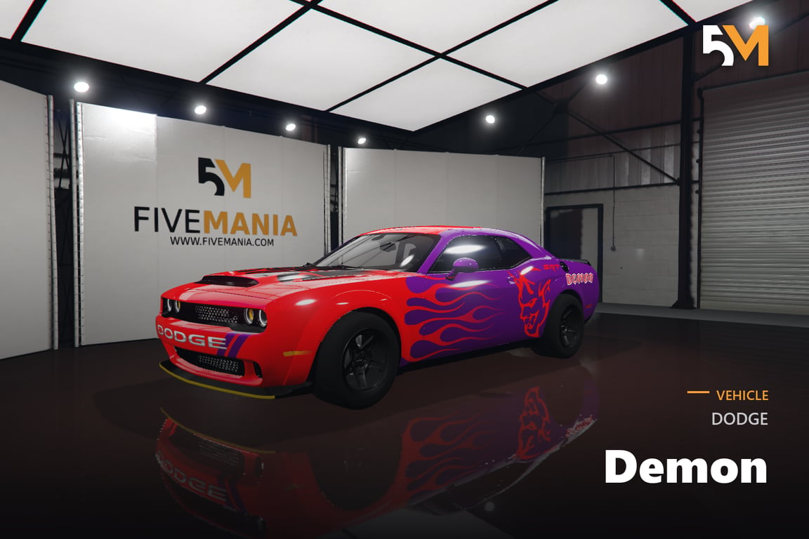 FIVEM Dodge Demon | Realistic Sports Car [Badged] Add-On | Flames & Custom Livery | Fivem Ready | High Quality