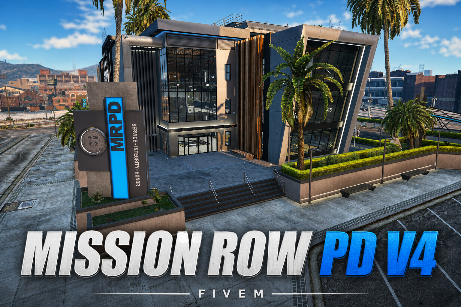 FIVEM Mission Row Pd V4 | Modern Police Station MLO | Interior & Exterior | Multiple Rooms | Control Room | Jail Cells | Add-On | Optimized | Fivem Ready | High Quality