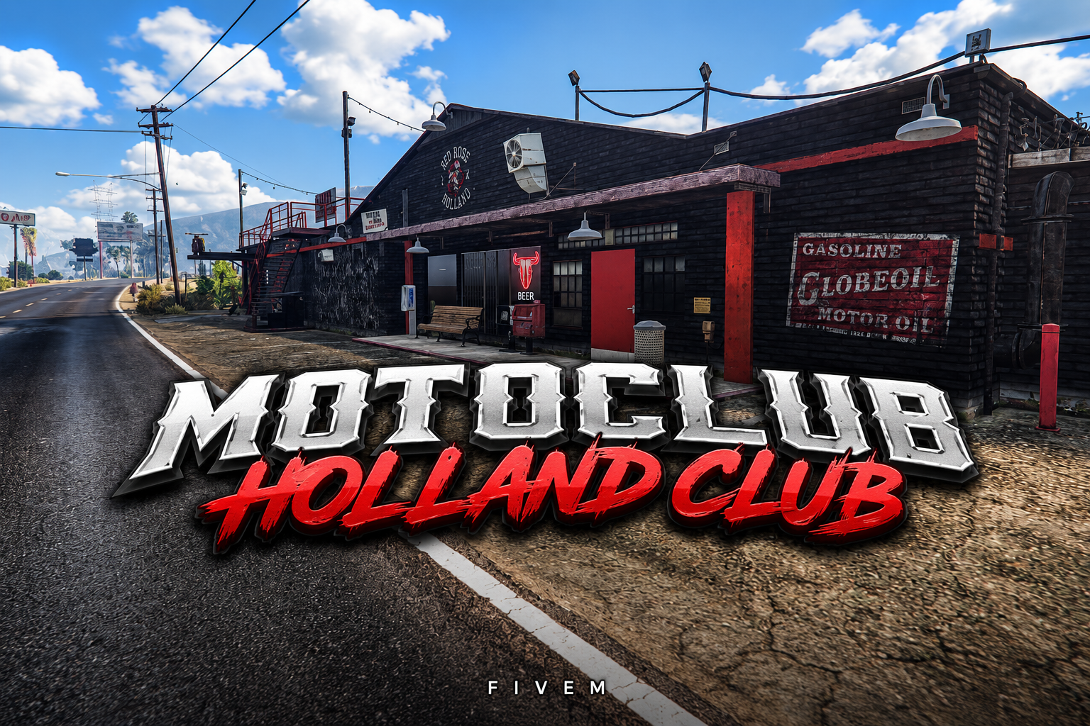 FIVEM Motoclub Holland Club | Motoclub Clubhouse & Garage MLO | Interior & Exterior | Bar & Lounge | Mechanic Garage | Custom Props | Add-On | Optimized | Fivem Ready | High Quality