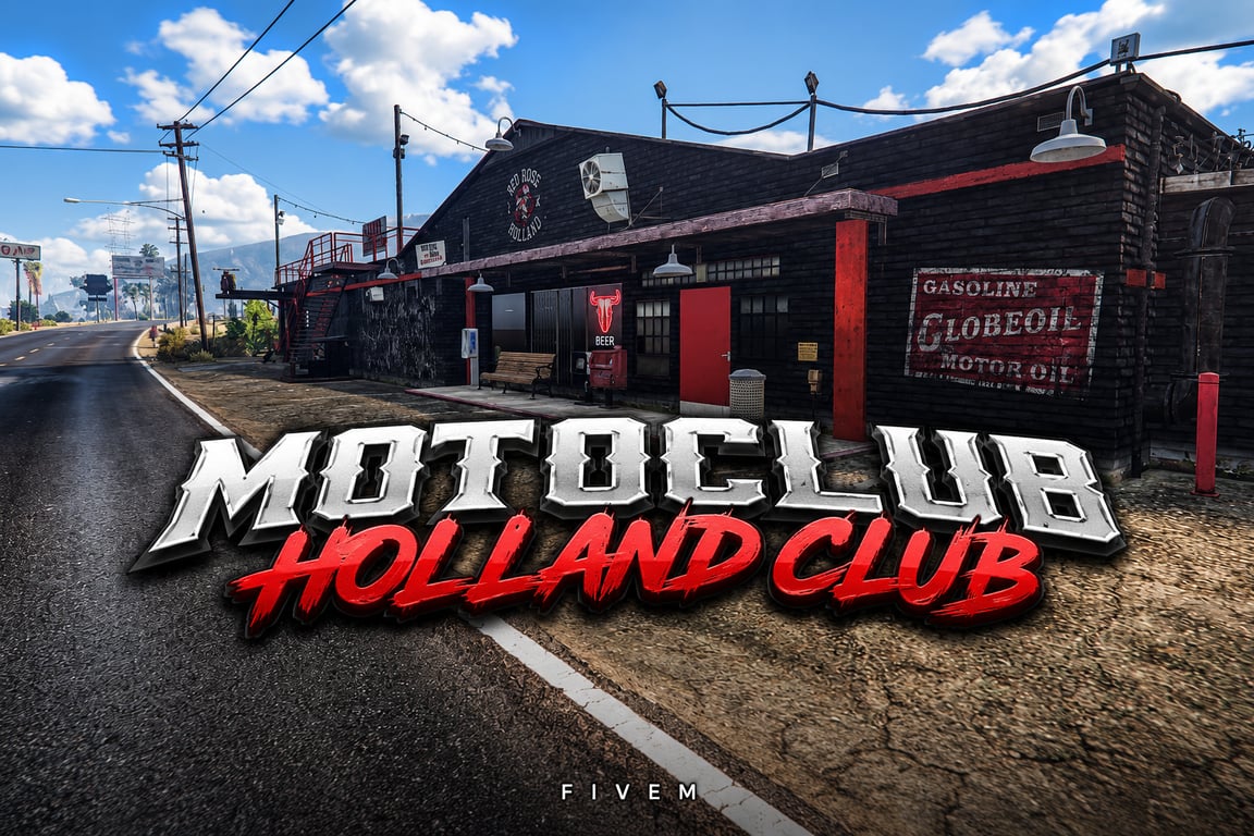 FIVEM Motoclub Holland Club | Motoclub Clubhouse & Garage MLO | Interior & Exterior | Bar & Lounge | Mechanic Garage | Custom Props | Add-On | Optimized | Fivem Ready | High Quality