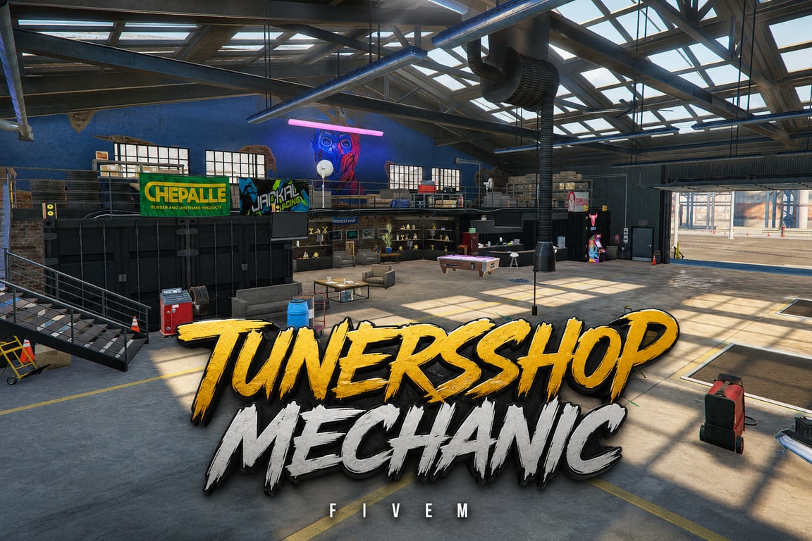 FIVEM Tunersshop Mechanic | Custom Mechanic Shop MLO | Interior & Exterior | Tuning Bays | Lounge Area | Office Space | Add-On | Optimized | Fivem Ready | High Quality